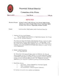 Warwick School District Committee Minutes: Curriculum Updates and New Courses Proposed