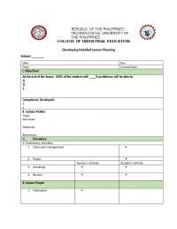 Lesson Planning Template for Industrial Education Subjects