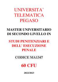 TEST MASTER II LIVELLO "STUDI PENITENZIARI E DELL'ESECUZIONE PENALE" UNIVERSITA' PEGASO