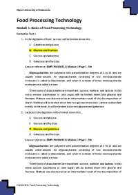 Food Processing Technology Formative Test Discussion