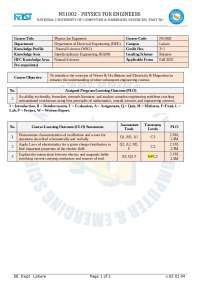 Physics for Engineers (NS1002) Course Syllabus