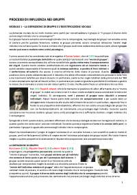 La Psicologia dei Gruppi: Identità Sociale e Comportamento intergruppi - Prof. Voci