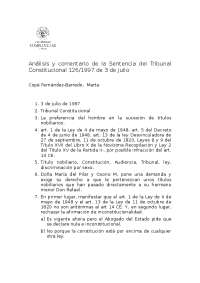 Análisis y comentario de la Sentencia TC 126/1997: Derecho a títulos nobiliarios