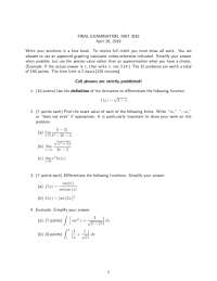 Practice exam for calc final with solutions | Exams Mathematics | Docsity