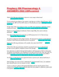 Prophecy RN Pharmacology A ANSWERS . %correct.