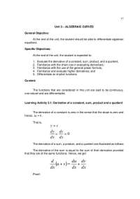 Derivatives of Algebraic Functions: Constants, Sums, Products, Quotients, and Implicit