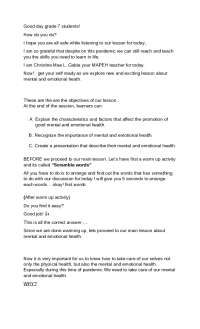 Exploring Mental and Emotional Health: A Grade 7 MAPEH Lesson