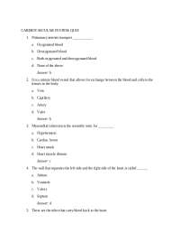 Quiz on Cardiovascular and Urinary Systems