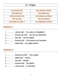 (German Level A1) Exercise on W-Questions w/ Answers