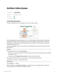Artrites Infecciosas - Resumo de Reumatologia