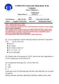 Compiler Construction Assignment - BS Computer Science, COMSATS University Islamabad