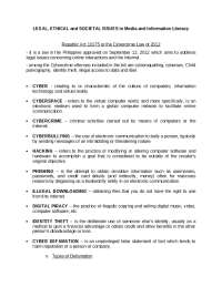 LEGAL, ETHICAL and SOCIETAL ISSUES in Media and Information Literacy