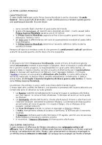 Prima Guerra Mondiale | Schemi e mappe concettuali di Storia | Docsity
