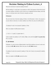 Decision Making in Python Lecture 4 | Lecture notes Object Oriented ...
