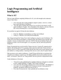 Logic Programming and AI | Lecture notes Artificial Intelligence | Docsity
