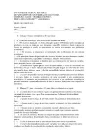 Exercícios de Economia: Teoria Econômica - Universidade Federal de Lavras
