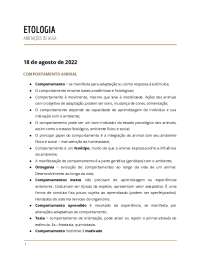 Etologia - comportamento animal - Notas de aula e estudo