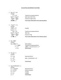 EVALUATING LOGARITHMIC FUNCTIONS | Quizzes Algebra | Docsity