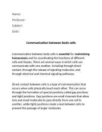Communication Between body cells