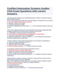 Certified Information Systems Auditor CISA Exam Questions with correct ...