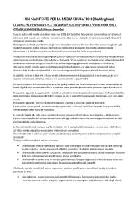 Riassunto del libro "Un manifesto per la media education" di David Buckingham