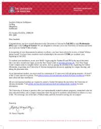 University of Arizona Admission Letter for International Students: Fall 2022
