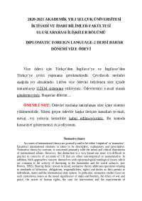 Selcuk University - Neba Wais Alqorni - Diplomatic Foreign Language II  - Odev - Vize Exam