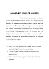 Management Information Systems in Commercial Organizations