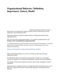 Organizational Behavior:Definition,Importance,Nature,Model