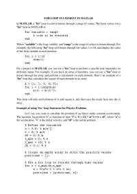 For Loop Statement in Matlab
