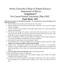 General Astronomy Assignment