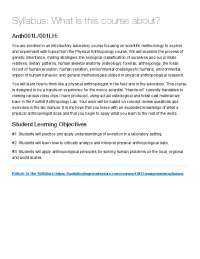 Anth001L/001LH: Introduction to Physical Anthropology Laboratory Syllabus
