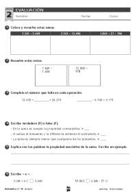 Ficha evaluacion 3 primaria tema 2 SM Matemáticas | Exámenes de ...