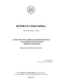 Wpływ Zabiegu Radiofrekwencji na Właściwości Biofizyczne Skóry - Rozprawa doktorska