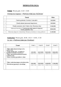 Harmonogram Zajęć z Dermatologii