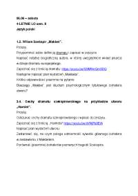 sobota 4-LETNIE LO sem. II Język polski 1.2. Wiliam Szekspir ...