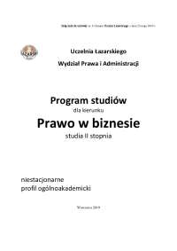Program studiów dla kierunku Prawo w biznesie