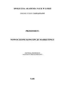 PRZEDMIOT: NOWOCZESNE KONCEPCJE MARKETINGU