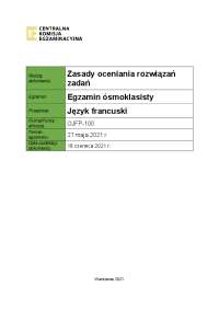 Zasady Oceniania Rozwiązań Zadań z Języka Francuskiego na Egzaminie Ósmoklasisty
