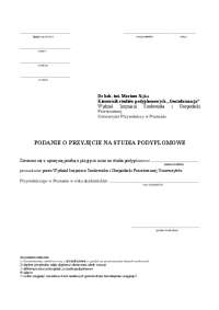 PODANIE O PRZYJĘCIE NA STUDIA PODYPLOMOWE
