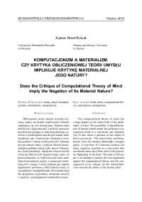 komputacjonizm a materializm. czy krytyka obliczeniowej teorii ...