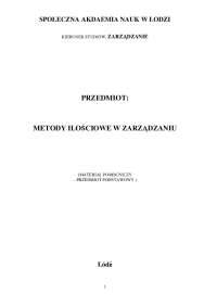 PRZEDMIOT: METODY ILOŚCIOWE W ZARZĄDZANIU