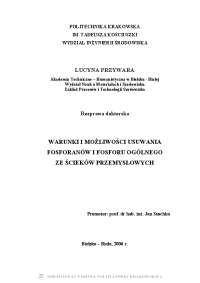 WARUNKI I MOŻLIWOŚCI USUWANIA FOSFORANÓW I ...