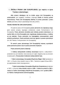I. ŹRÓDŁA PRAWA UNII EUROPEJSKIEJ (po wejściu w życie ...