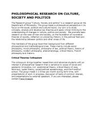 Philosophical Research on Culture, Society and Politics