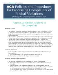 ACA Policies an Procedures for Processing Complaints of ...