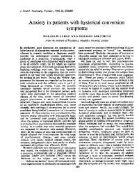 Anxiety in patients withhysterical conversion