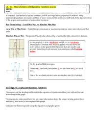 1.2 – Characteristics of Polynomial Functions Lesson MHF4U