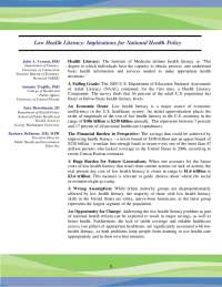 Low Health Literacy: Implications for National Health Policy