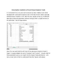 Descriptive statistics of Excel Data Analysis Tools | ConsultGLP